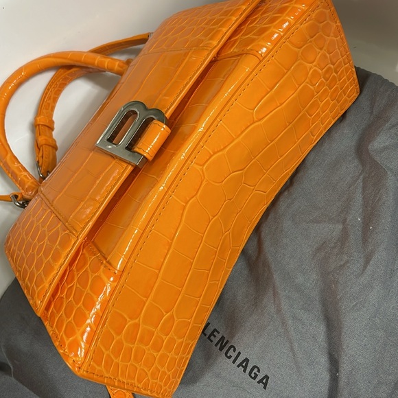Balenciaga Small Hourglass Croc Embossed Leather Crossbody Top Handle Bag - Picture 11 of 11